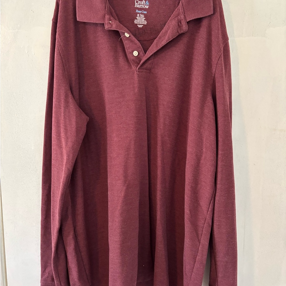 croft & barrow Long Sleeve Polo in Burgundy